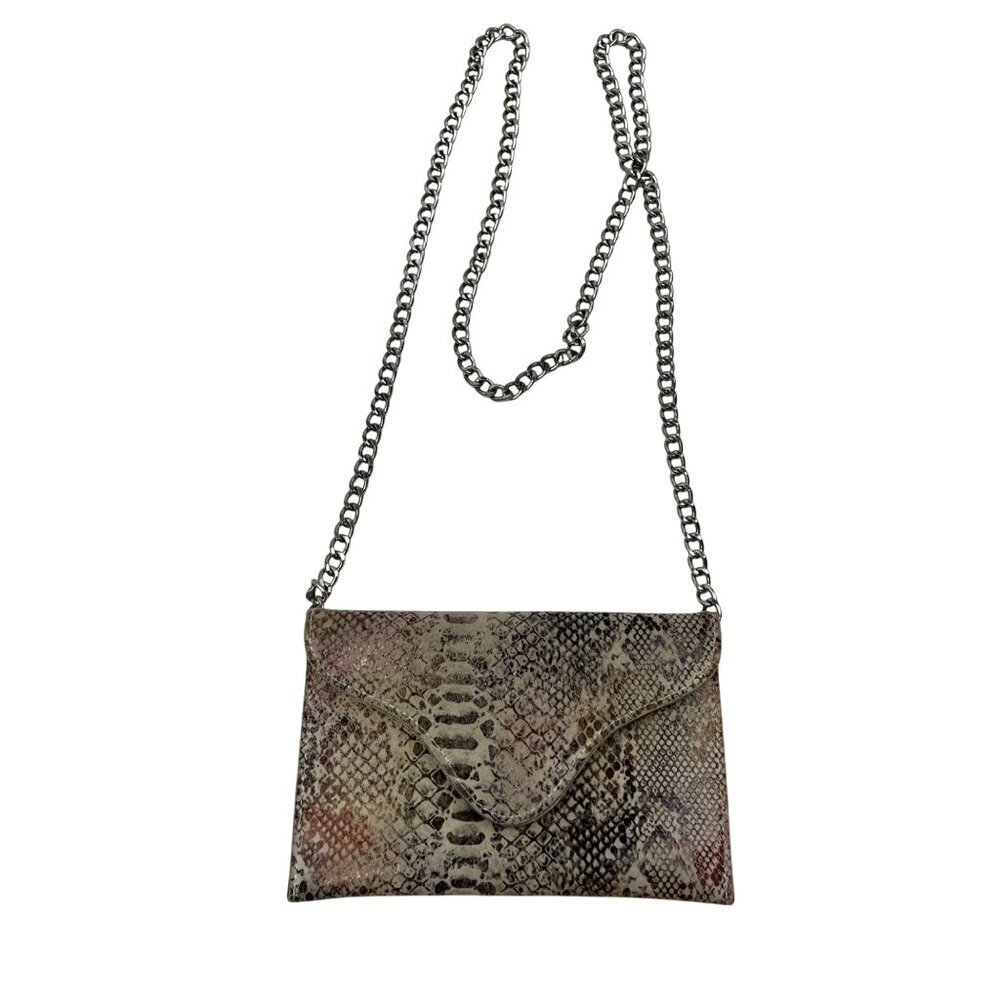 JJ Winters Leather Snake Print Crossbody Envelope Purse Chain Strap